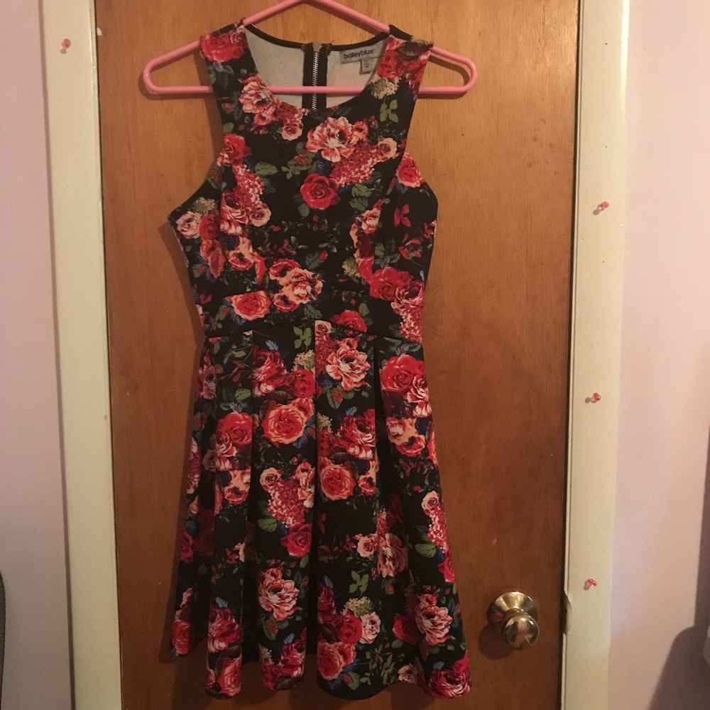 “Bailey blue” Black floral patterned dress